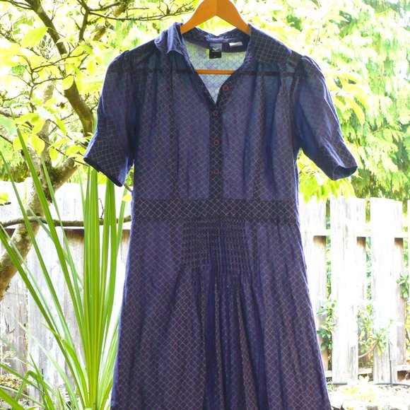 Retro Prairies Lightweight Cotton Blue Ogee Pintuck Day Dress - Picture 1 of 7